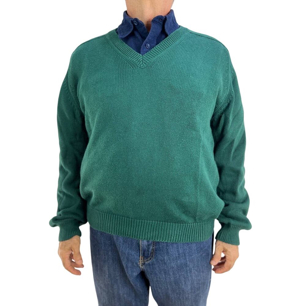 Vintage Lands' End Cotton Knit Sweater Forrest Green Wool Free Pullover